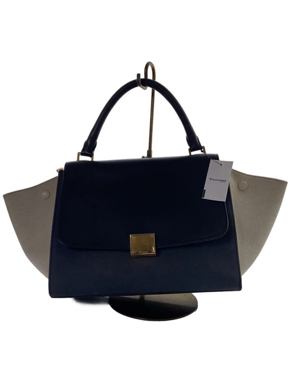 Celine Trapeze Handbag Canvas Navy Blue Solid